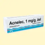 Opakowanie żelu Acnelec 1 mg/g z adapalenem. Wiele osób szuka acnelec opinie, by pozbyć się trądziku.