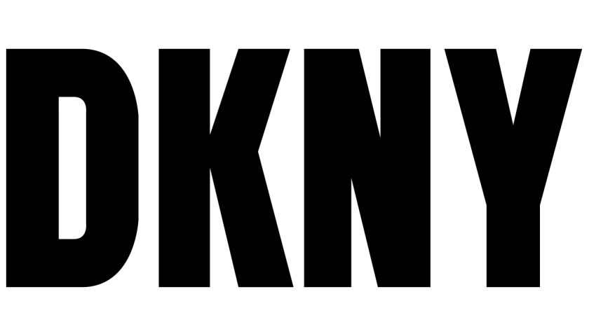 Logo DKNY. Ta firma, znana z nowoczesnego stylu, oferuje odzież i akcesoria.