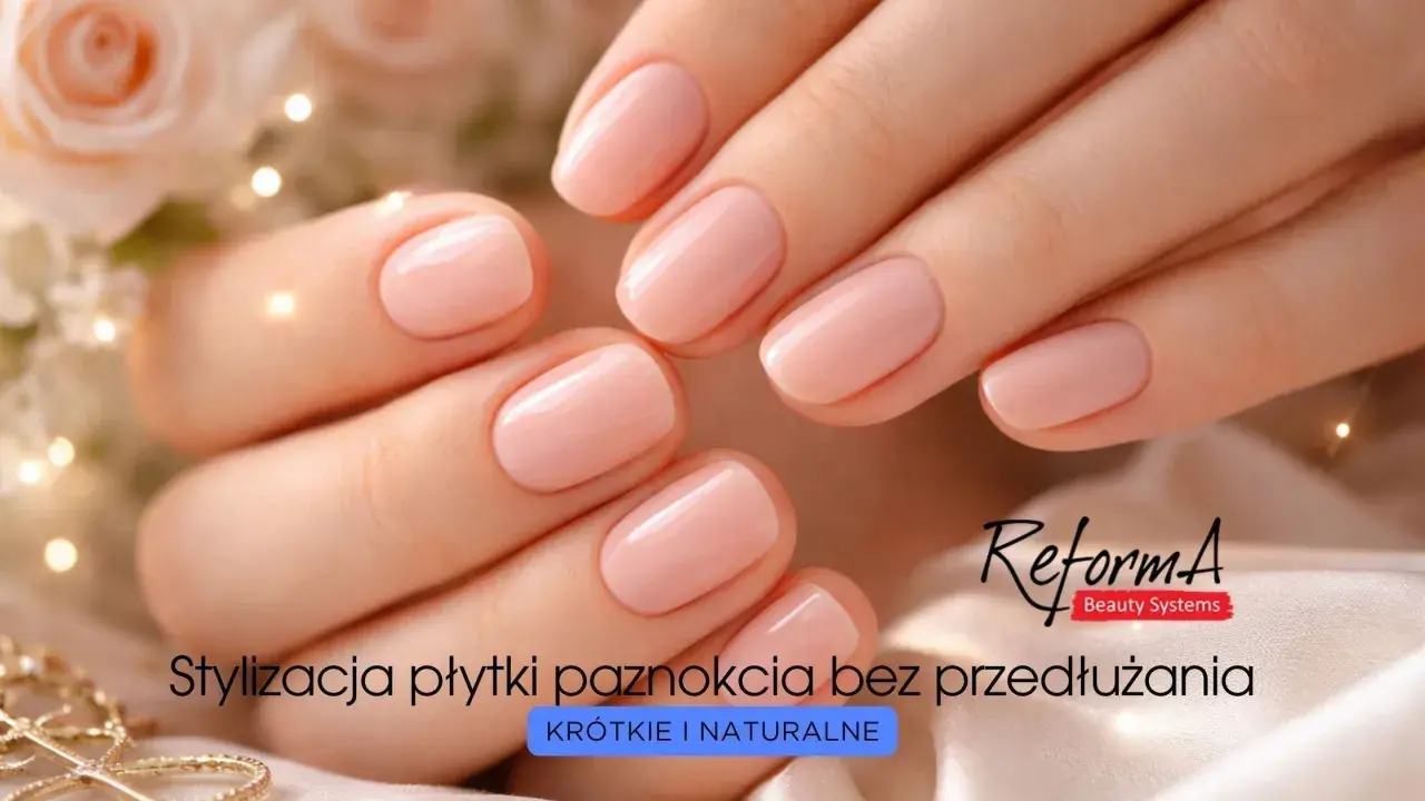Delikatne, różowe paznokcie hybrydowe na krótkiej płytce. Stylizacja podkreślająca naturalne piękno dłoni.